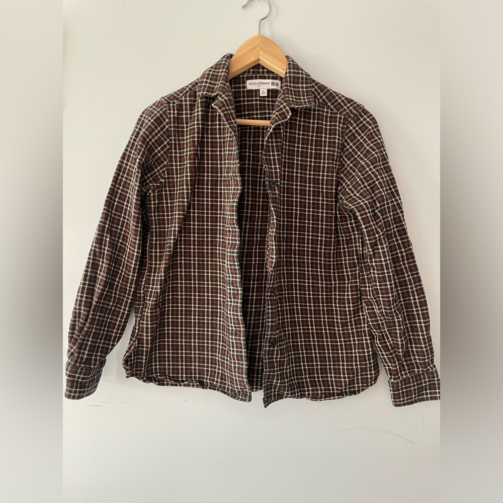 Uniqlo Brown and White Checkered Plaid Long Sleeve